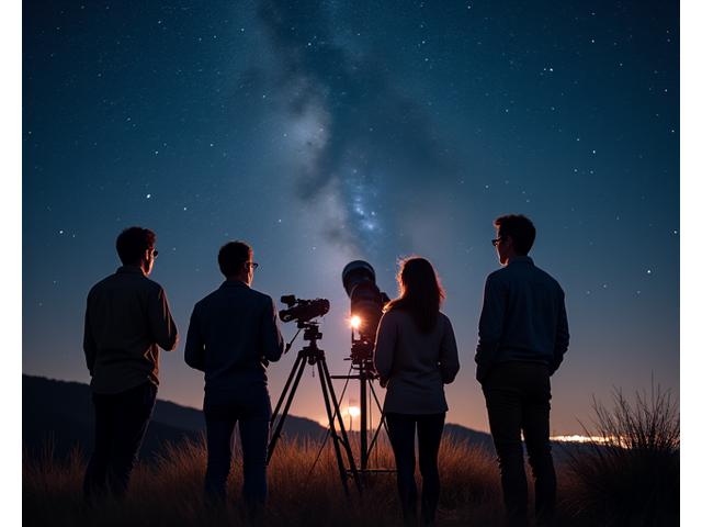 Éducateurs apprenant à utiliser un télescope sous un ciel étoilé